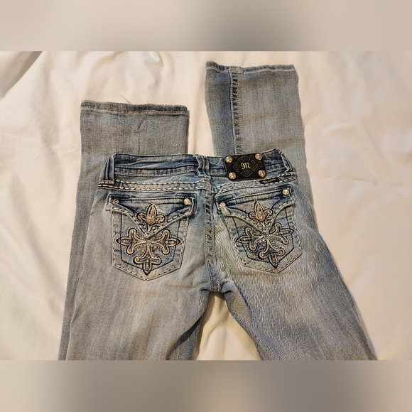 Miss Me Light Blue Boot Cut Low Rise Jeans with Intricate Embroidery 26 - Picture 7 of 7